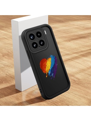 HONTINGA Xiaomi 15 5g ile Uyumlu Kılıfı Düşüme Önleyici Basitlik Anti Düşme Kamera Korumali Şirin Kedi Kalp Siyah Desen Yumuşak Silikon Telefon Kılıfı Kadın ve Erkek Için Uygundur K2-0077