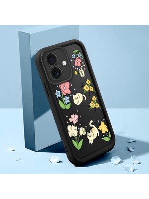 HONTINGA iPhone 16 Plus ile Uyumlu Kılıfı Düşüme Önleyici Basitlik Anti Düşme Kamera Korumali Şirin Kedi Kedi Siyah Desen Yumuşak Silikon Telefon Kılıfı Kadın ve Erkek Için Uygundur K2-0076