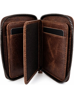 Mgv Çanta 796 Wallet Unisex Kahve Fermuarlı Hakiki Deri Cüzdan
