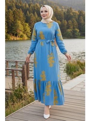 İlkimay.com Noyra Desenli Viskon Elbise 1722 - Mavi