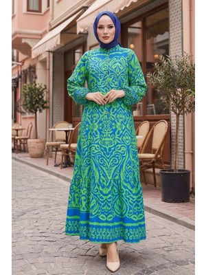 İlkimay.com Laysa Desenli Viskon Elbise 1721 - Indigo