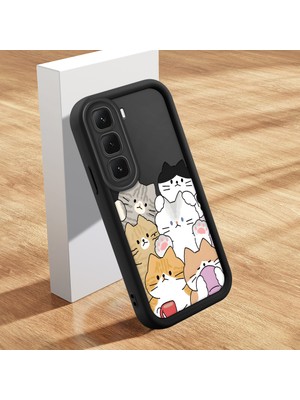 HONTINGA Infinix Hot 60 ile Uyumlu Kılıfı Düşüme Önleyici Basitlik Anti Düşme Kamera Korumali Şirin Kedi Kedi Siyah Desen Yumuşak Silikon Telefon Kılıfı Kadın ve Erkek Için Uygundur K2-0076