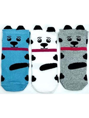 Bemy Store 3 Çift Köpek Temalı 3 Boyutlu Kulaklı Pamuklu Yumuşak Kadın Bilek Çorap