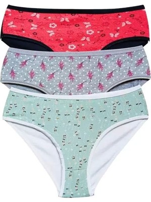 Bemy Store Pamuklu Geniş Kenarlı Likralı Desenli Bato Kadın Külot 3'lü Paket Set1