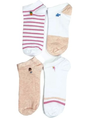 Bemy Store 4 Çift Kadın Pamuk Minyatür Baskılı Modern Yumuşak Bilek Çorap