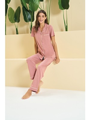 Over Sleep 3362 Kadın Önden Düğmeli Pijama Takım