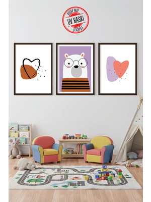 Giftcrea Uv Baskılı Çocuk Odası 3'lü Ahşap Mdf Tablo Seti - V21