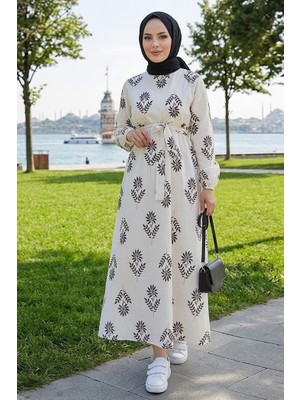 İlkimay.com Mayra Desenli Keten Elbise 1717 - Siyah