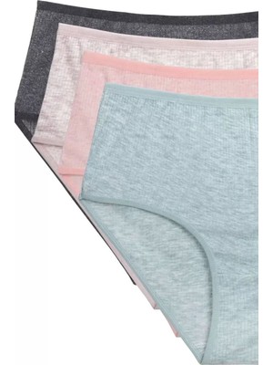 Bemy Store 4'lü Yeni Seri Renkli Yüksek Bel Fitilli Ribana Bato Külot Gri Pudra Şeftali Yeşil