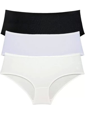 Bemy Store 3 Adet Kadın Yüksek Bel Bato Külot Siyah Beyaz Krem