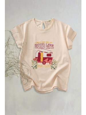 Cigit Boho Karavan Baskılı T-Shırt 8-12 Yaş Ekru