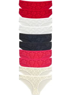 Bemy Store 10 Adet Önü Dantelli Transparan Kadın Slip Külot S1