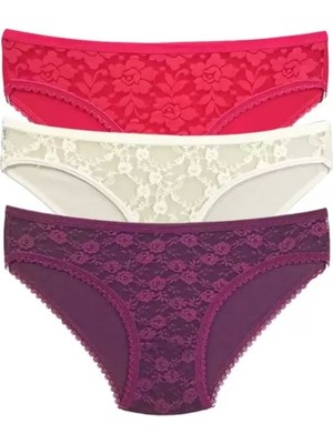 Bemy Store 3 Adet Önü Dantelli Transparan Kadın Slip Külot S85