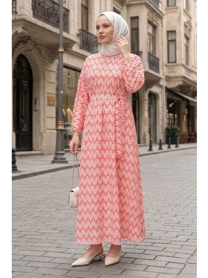 İlkimay.com Tuvana Desenli Keten Elbise 1719 - Turuncu