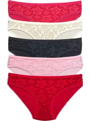 Byb Moda Tasarım 5 Adet Önü Dantelli Transparan Kadın Slip Külot S59