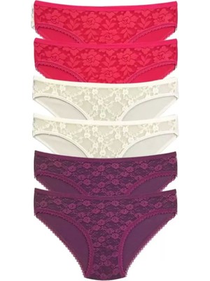 Bemy Store 6 Adet Önü Dantelli Transparan Kadın Slip Külot S130