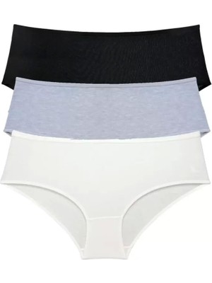 Bemy Store 3 Adet Kadın Yüksek Bel Bato Külot Siyah Gri Krem