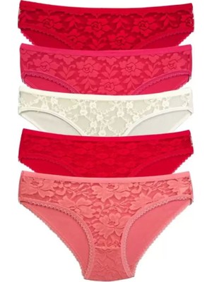 Bemy Store 5 Adet Önü Dantelli Transparan Kadın Slip Külot S98