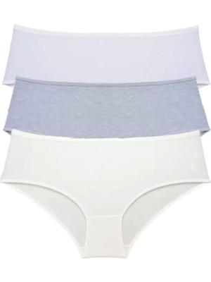 Bemy Store 3 Adet Kadın Yüksek Bel Bato Külot Beyaz Gri Krem