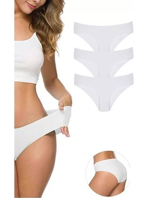 Bemy Store 3 Adet Kadın Dikişsiz Lazer Kesim Esnek Iz Yapmayan Külot Beyaz