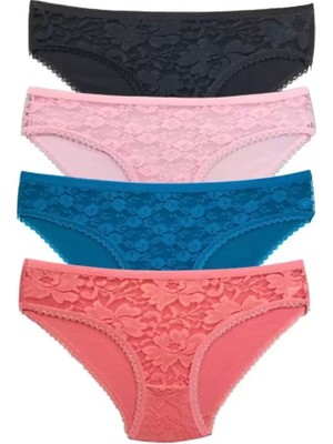 Bemy Store 4 Adet Önü Dantelli Transparan Kadın Slip Külot S218