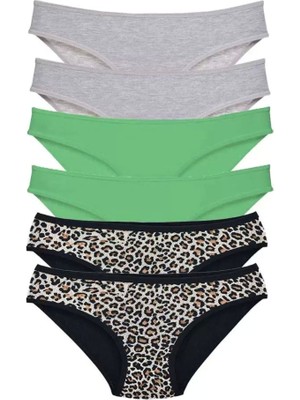 Bemy Store 6 Adet Likralı Kadın Slip Külot Leopar Gri Yeşil