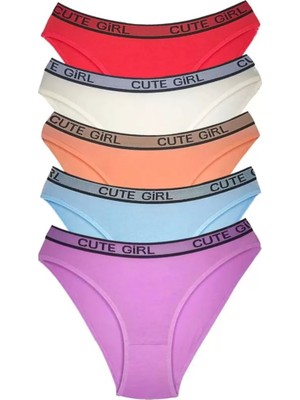 Bemy Store 5 Adet Beli Yazılı Pamuklu Kalın Lastik Kadın Slip Külot