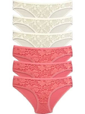 Bemy Store 6 Adet Önü Dantelli Transparan Kadın Slip Külot S35