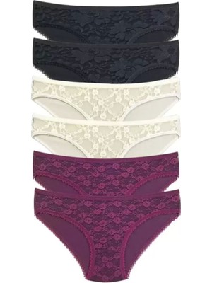 Bemy Store 6 Adet Önü Dantelli Transparan Kadın Slip Külot S115