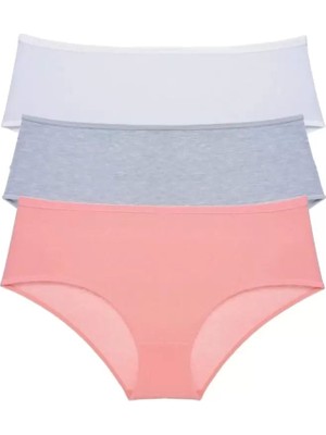 Bemy Store 3 Adet Kadın Yüksek Bel Bato Külot Beyaz Gri Pudra