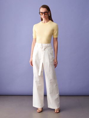 Dilvin 72673 Kemerli Pantolon-Beyaz