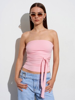 Dilvin 32841 Bağlamalı Bandeau Top-Toz Pembe