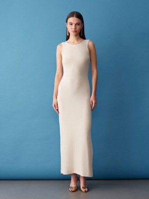 Dilvin 91652 Fitilli Midi Elbise-Taş