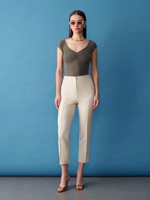 Dilvin 72679 Yırtmaçlı Slim Pantolon-Bej