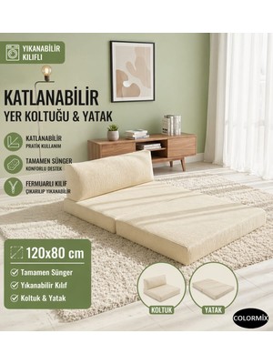 Colormix Katlanabilir Yer Koltuğu Yatak 120X80 cm Yıkanabilir Kılıf Tam Sünger Minder Tek Kişilik Katlanır Koltuk