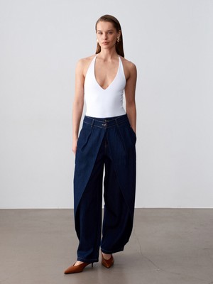 Dilvin 72314 %100 Pamuk Baggy Pantolon-Lacivert