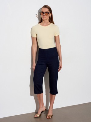 Dilvin 32637 Bisiklet Yaka T-Shirt-Açık Sarı