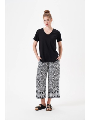 Relax Mode Kadın Siyah Desenli Büyük Beden Pijama Takımı- 29063R