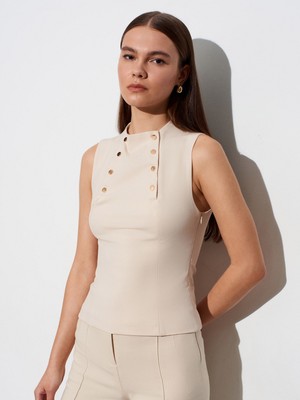 Dilvin 50541 Düğme Detaylı Bluz-Bej
