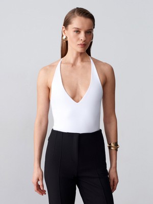 Dilvin 21175 Halter Yaka Bodysuit-Beyaz