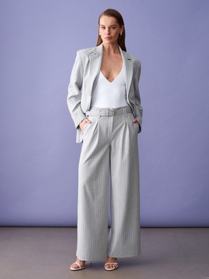 Dilvin 72682 Kemerli Pileli Pantolon-Gri