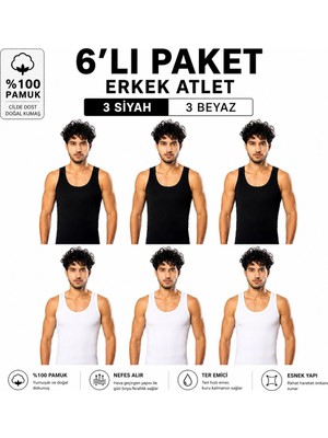 Erdem Erkek 6'lı Beyaz Penye Atlet