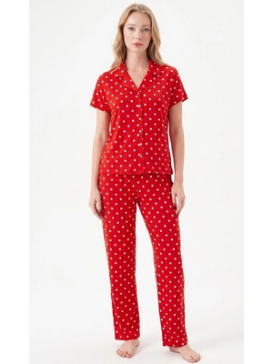 Relax Mode Kadın Kırmızı Viskon Gömlek Pijama Takımı - LB1002R