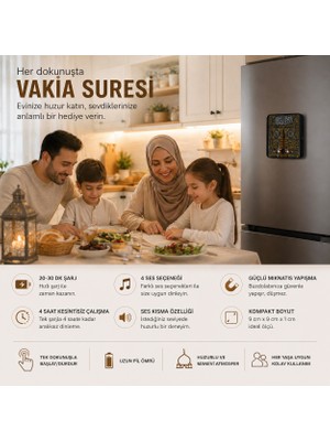 Nuha Vakıa Suresi Okuyan Buzdolabı Magneti | Sesli Islami Dekor | Şarjlı, 4 Saat Çalışma, Güçlü Mıknatıs