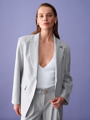 Dilvin 60803 Yan Düğme Detaylı Blazer-Gri