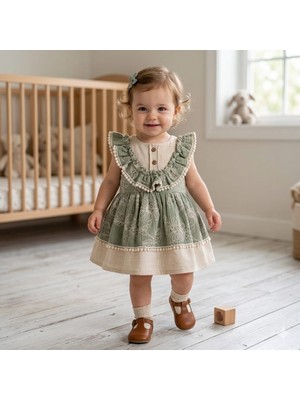 Moes Baby Kız Bebek Müslin Nakışlı %100 Pamuk Elbise