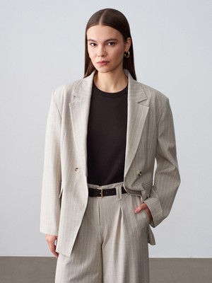 Dilvin 60803 Yan Düğme Detaylı Blazer-Taş