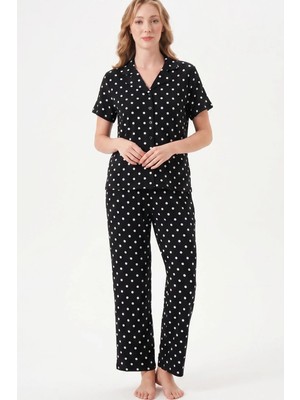 Relax Mode Kadın Siyah Viskon Gömlek Pijama Takımı - LB1002R