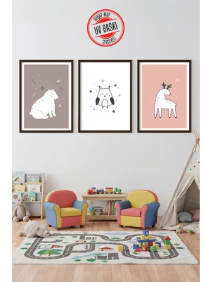 Giftcrea Uv Baskılı Çocuk Odası 3'lü Ahşap Mdf Tablo Seti - V26
