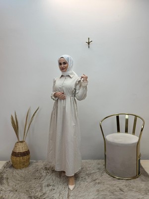 JOOQSTORE Kolu Fırfırlı Çizgili Elbise
